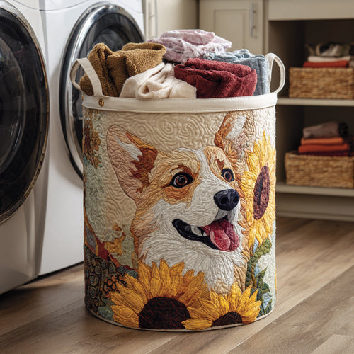 Sunflower Corgi Quilted Laundry Basket NCU0HNH218