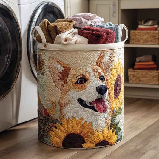 Sunflower Corgi Quilted Laundry Basket NCU0HNH218