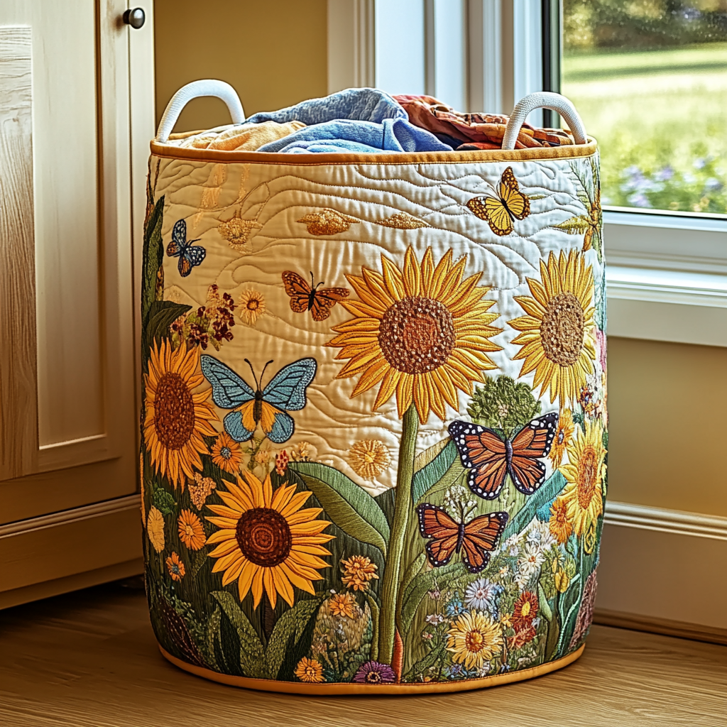 Sunflower Delight Quilted Laundry Basket NCU0DDK975