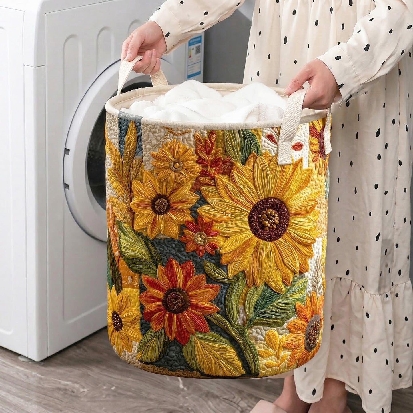 Sunflower Dream Quilted Laundry Basket NCU0NTD015
