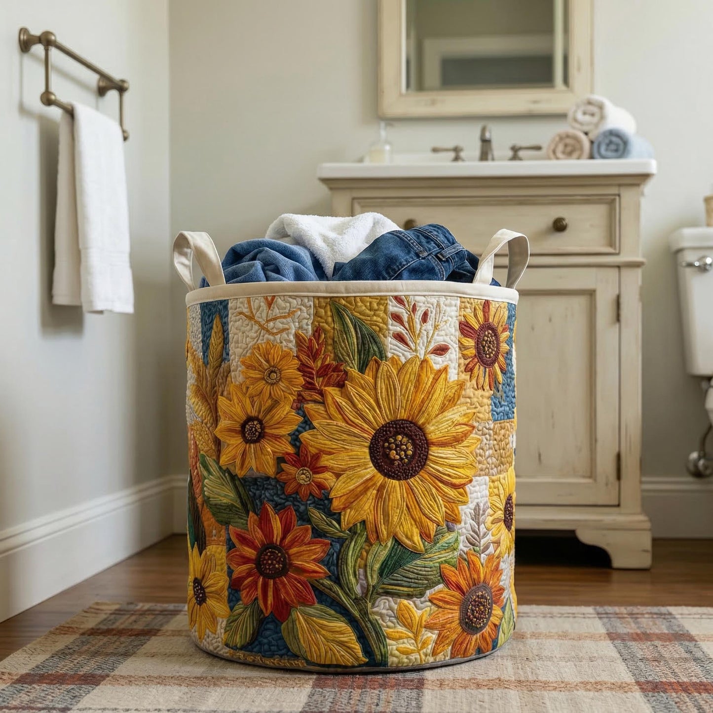 Sunflower Dream Quilted Laundry Basket NCU0NTD015