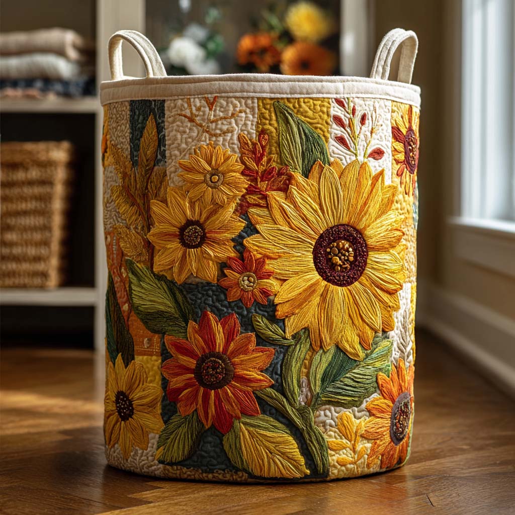 Sunflower Dream Quilted Laundry Basket NCU0NTD015