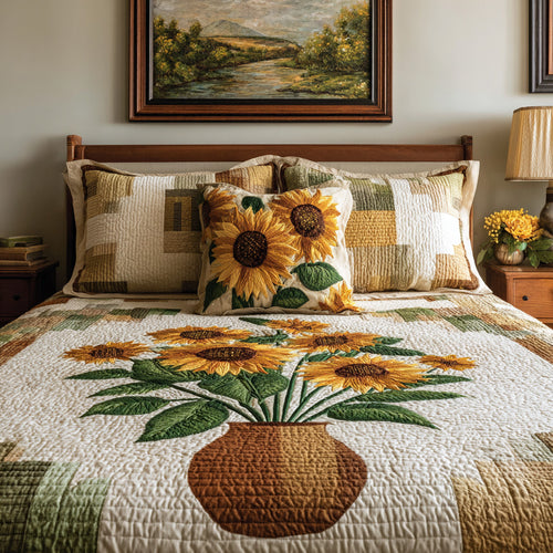 Sunflower Field Quilt Quilted Blanket NCU0LDH847
