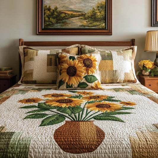 Sunflower Field Quilt Quilted Blanket NCU0LDH847