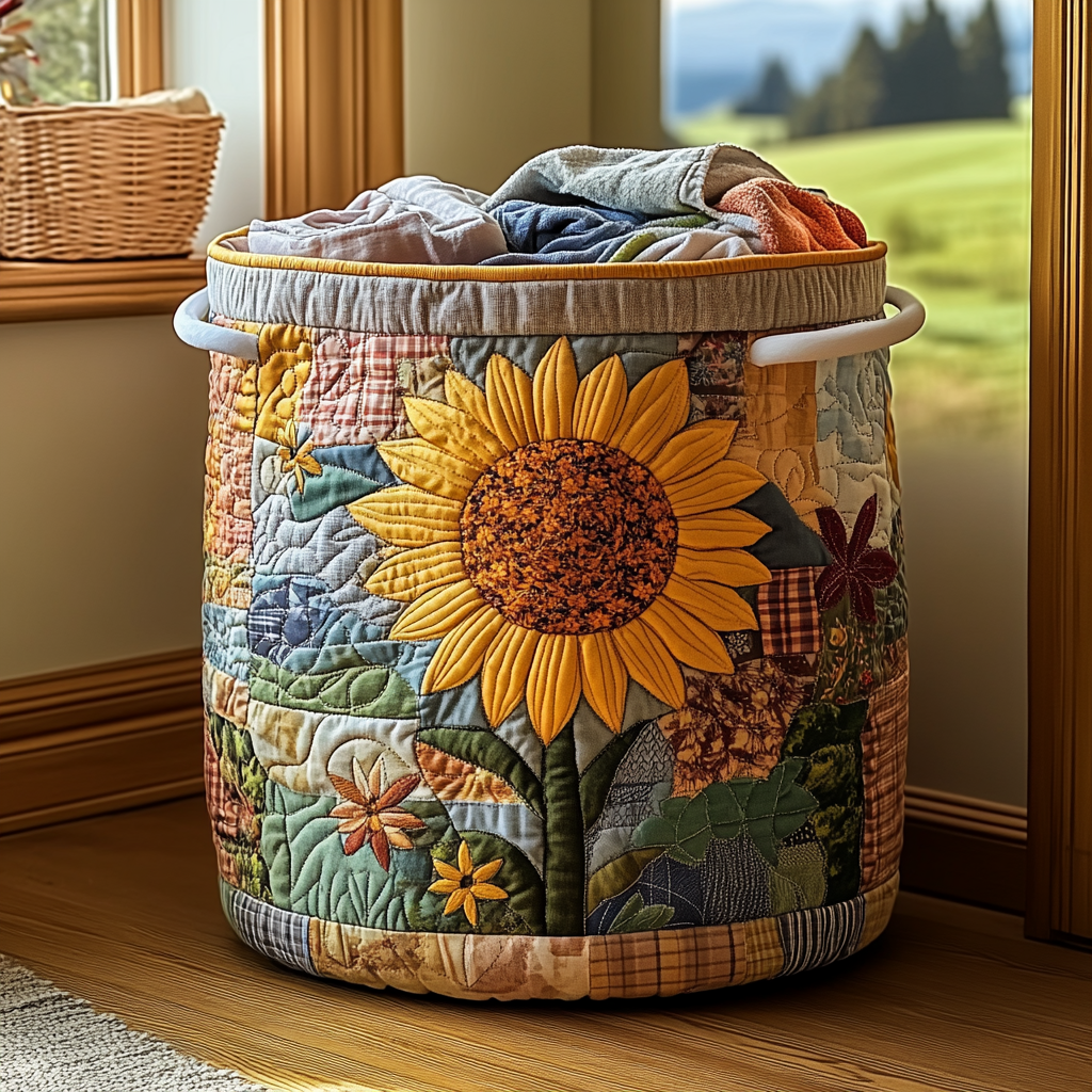 Sunflower Field Quilted Laundry Basket NCU0DDK972