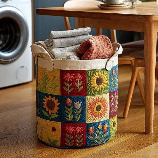 Sunflower Field Quilted Laundry Basket NCU0HNH245