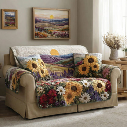 Sunflower Fields Quilted Sofa Cover NCU0LDH607