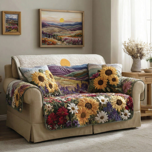 Sunflower Fields Quilted Sofa Cover NCU0LDH607