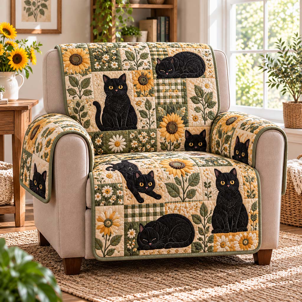 Sunflower Gingham Cats Quilted Sofa Cover NCU0HNH1332