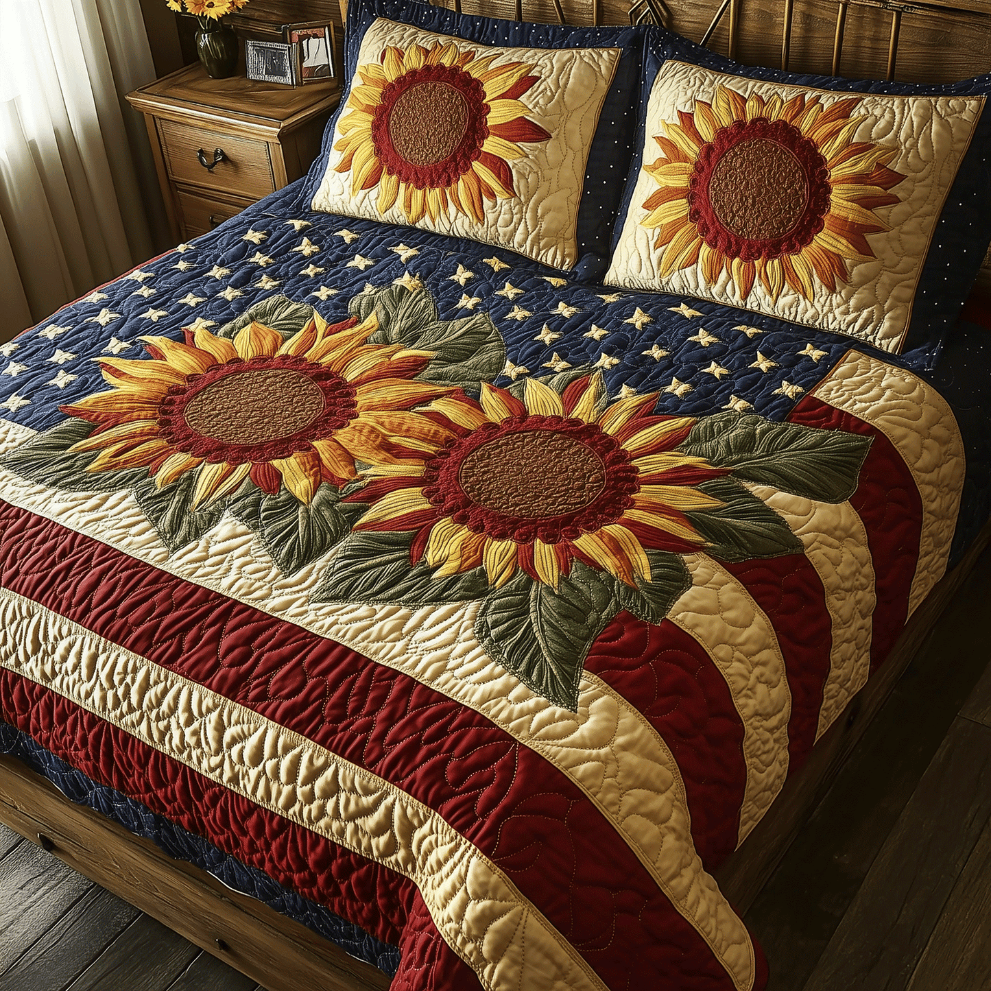 Sunflower Glory 3-Piece Quilted Bedding Set NCU0TH2087