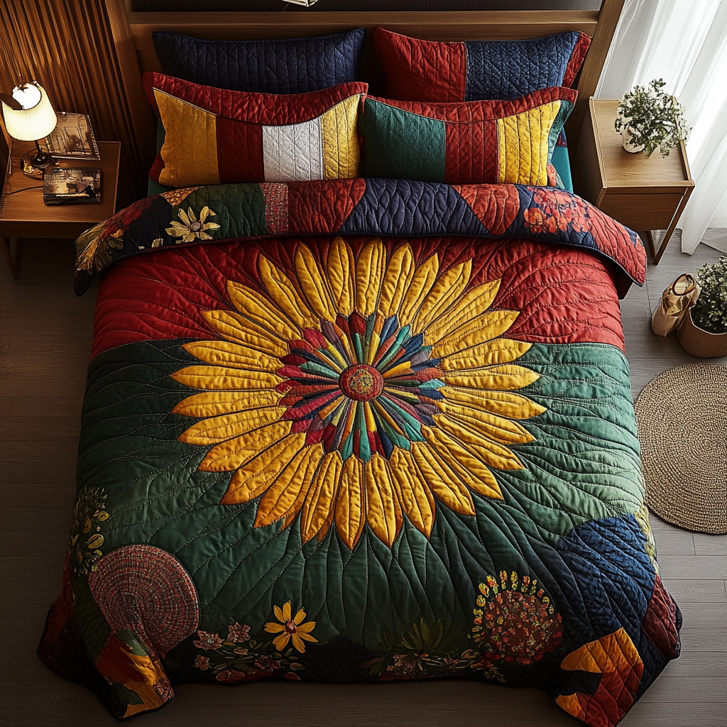 Sunflower Glow 3-Piece Quilted Bedding Set NCU0PVL011