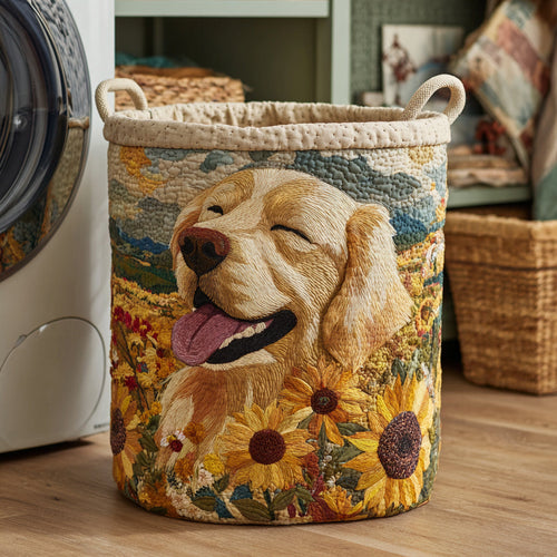 Sunflower Golden Retriever Quilted Laundry Basket NCU0HNH016