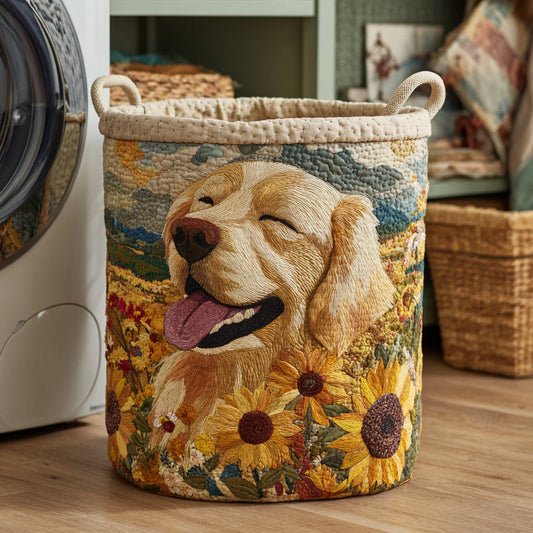 Sunflower Golden Retriever Quilted Laundry Basket NCU0HNH016
