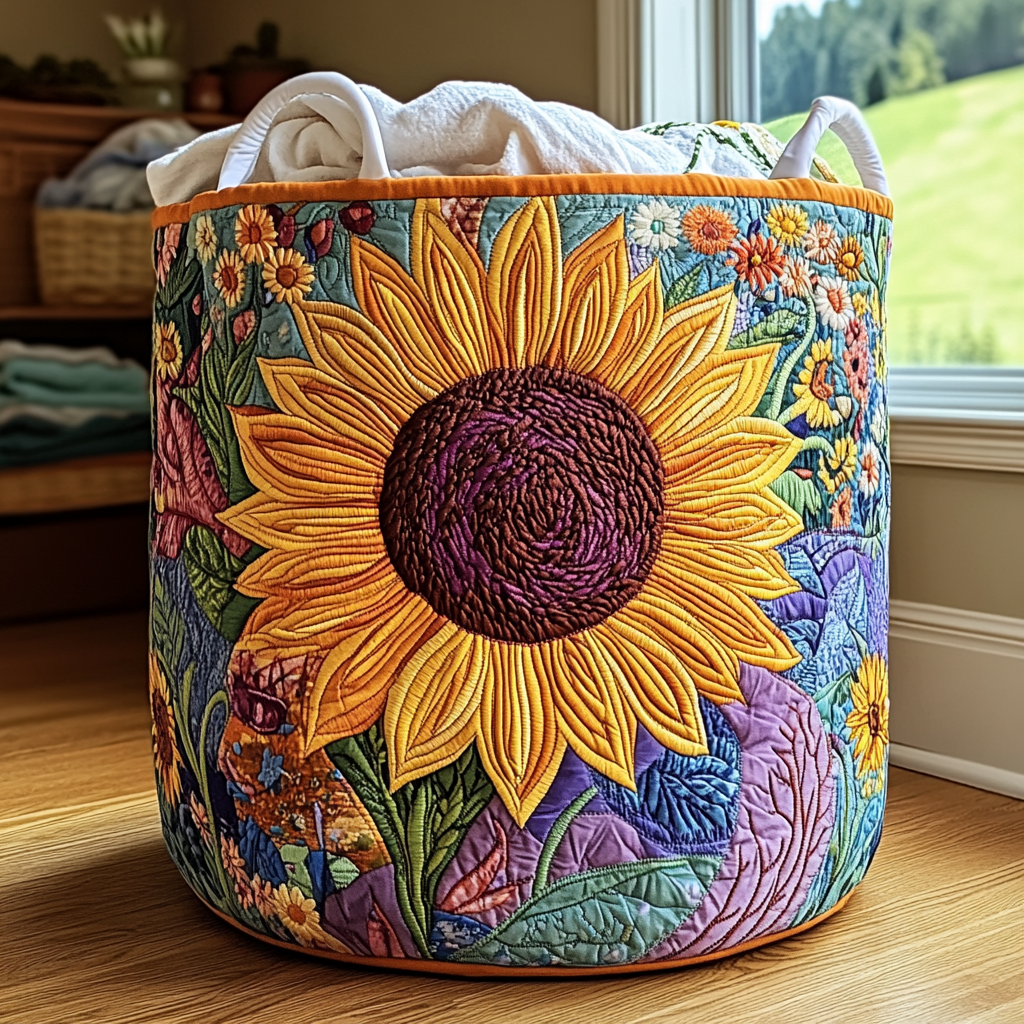Sunflower Grace Quilted Laundry Basket NCU0DDK974