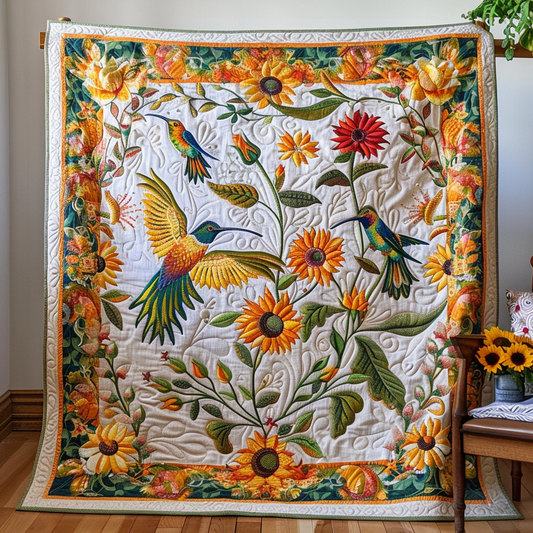 Sunflower Hummingbird Quilted Blanket NCU0PD280