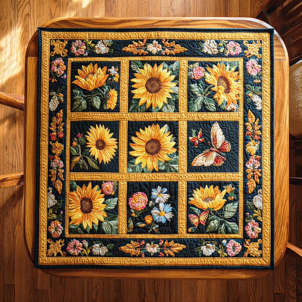 Sunflower Patch Garden Quilted Table Topper NCU0NTD433