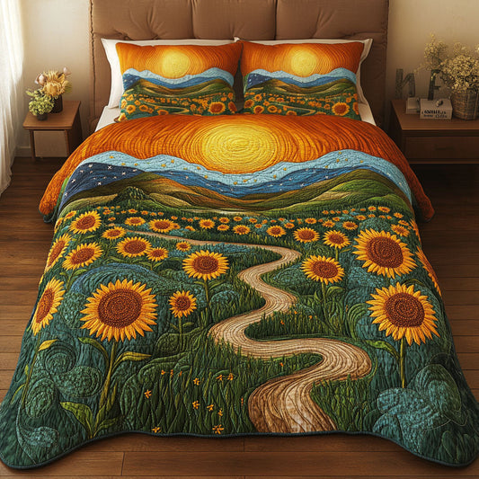 Sunflower Pathway Dream 3-Piece Quilted Bedding Set NCU0NNT306