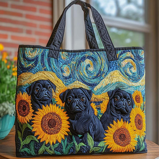 Sunflower Pug Trio Quilted Tote Bag NCU0NXD762