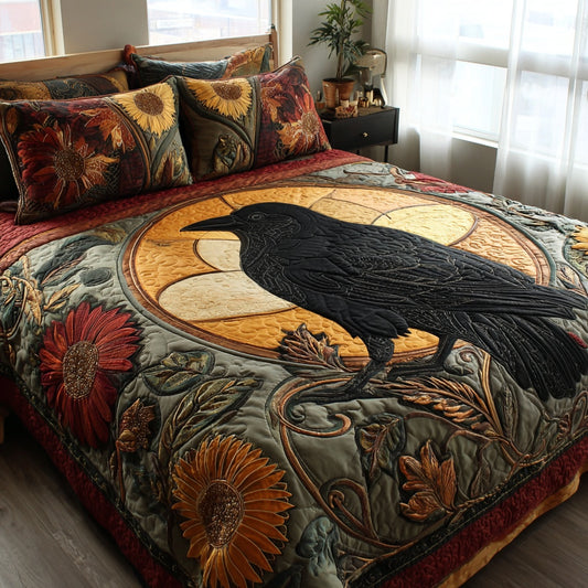 Sunflower Raven 3-Piece Quilted Bedding Set NCU0PVL911