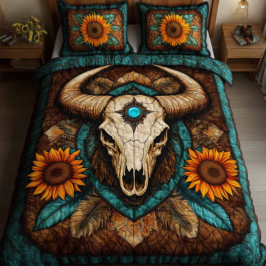 Sunflower Skull 3-Piece Quilted Bedding Set NCU0NXD1746