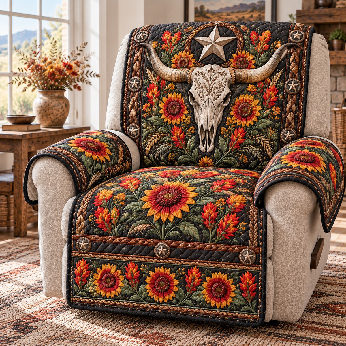 Sunflower Skull Quilted Sofa Cover NCU0NTD2466