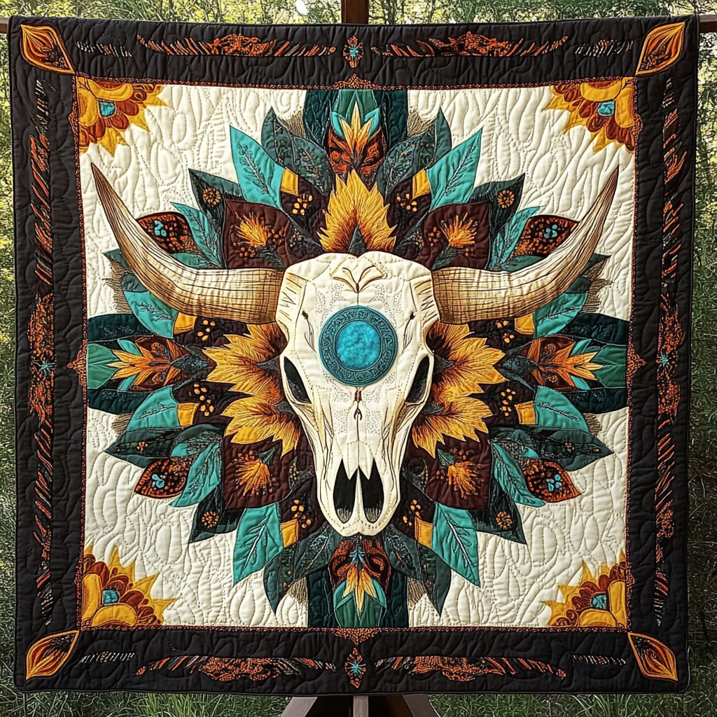 Sunflower Skull Spirit Quilted Blanket NCU0DK1622