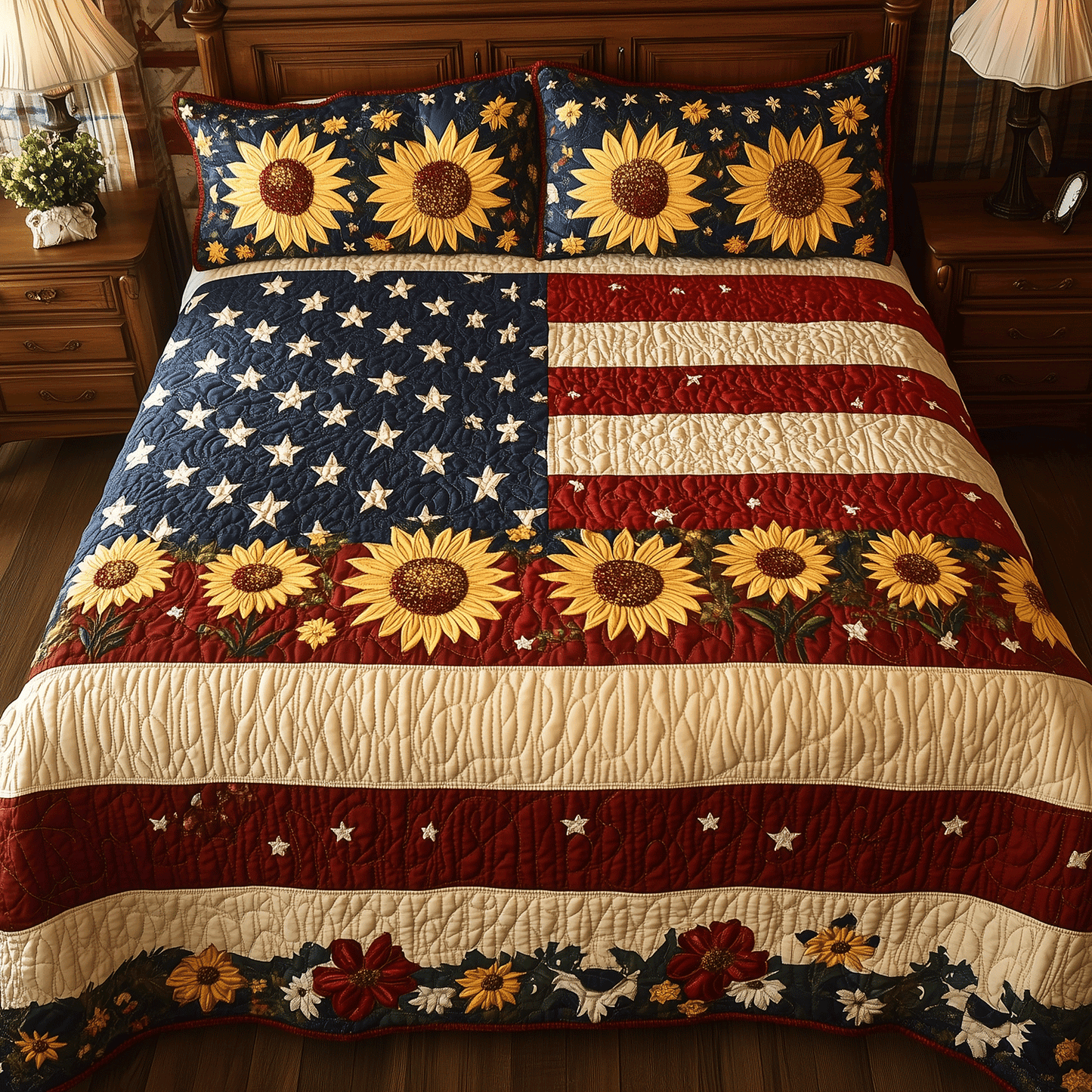 Sunflower Spirit 3-Piece Quilted Bedding Set NCU0TH2092