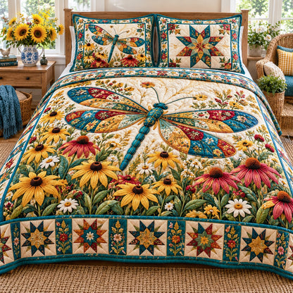 Sunflower Star Dragonfly 3-Piece Quilted Bedding Set NCU0NTD2450