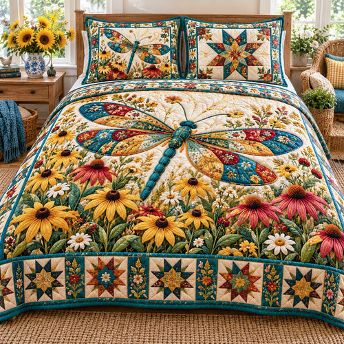 Sunflower Star Dragonfly 3-Piece Quilted Bedding Set NCU0NTD2450