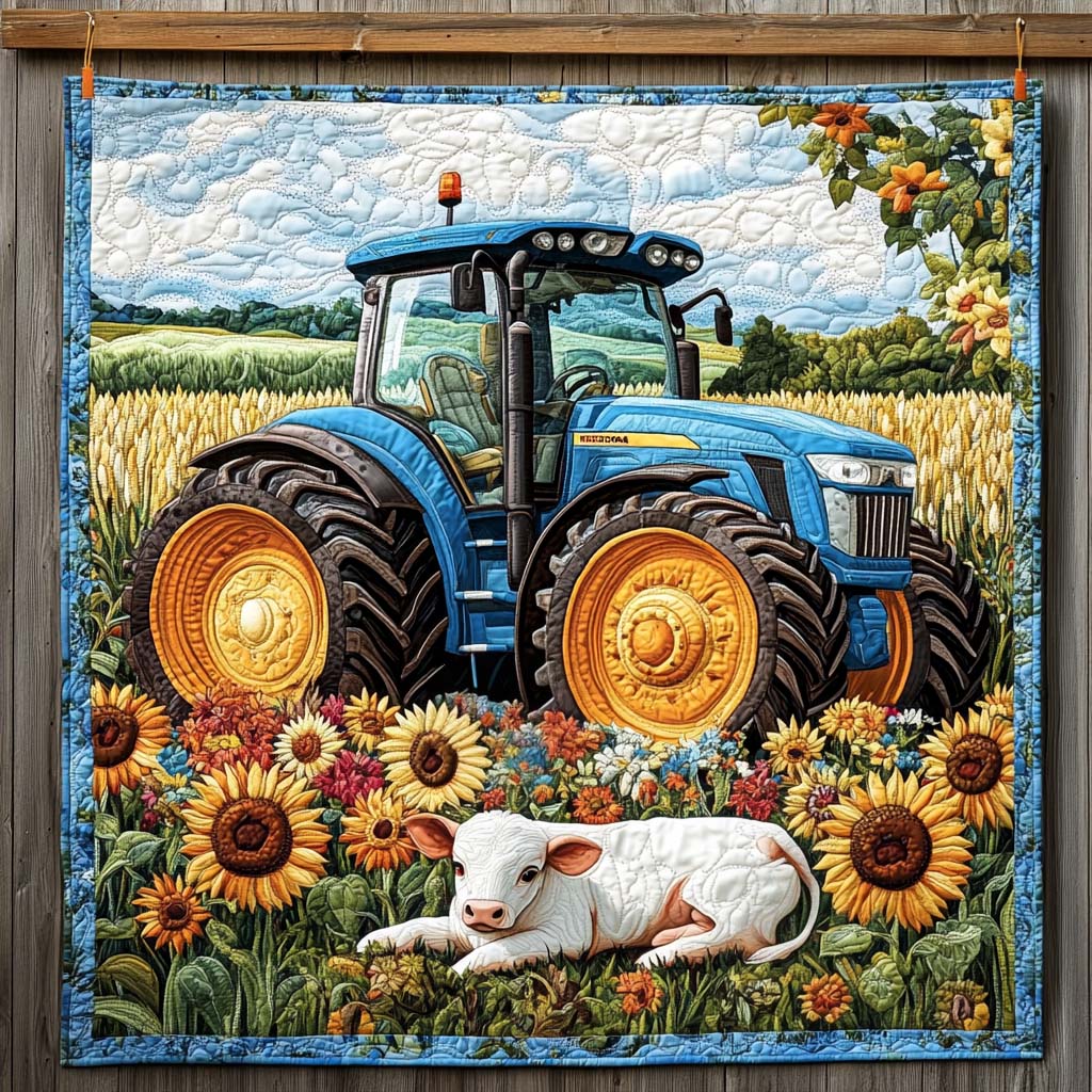 Sunflower Valley Tractor Quilted Blanket NCU0NT1177
