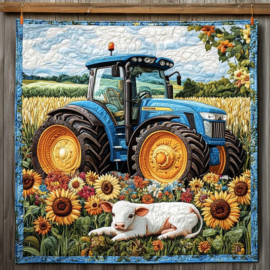 Sunflower Valley Tractor Quilted Blanket NCU0NT1177