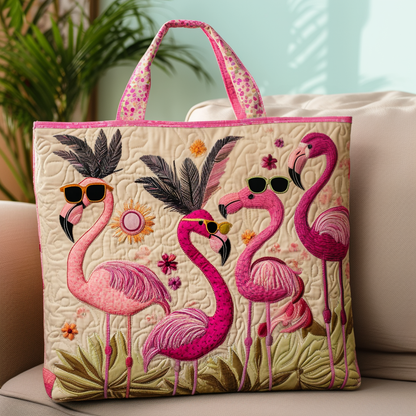 Sunkissed Flamingos Quilted Tote Bag NCU0DV956