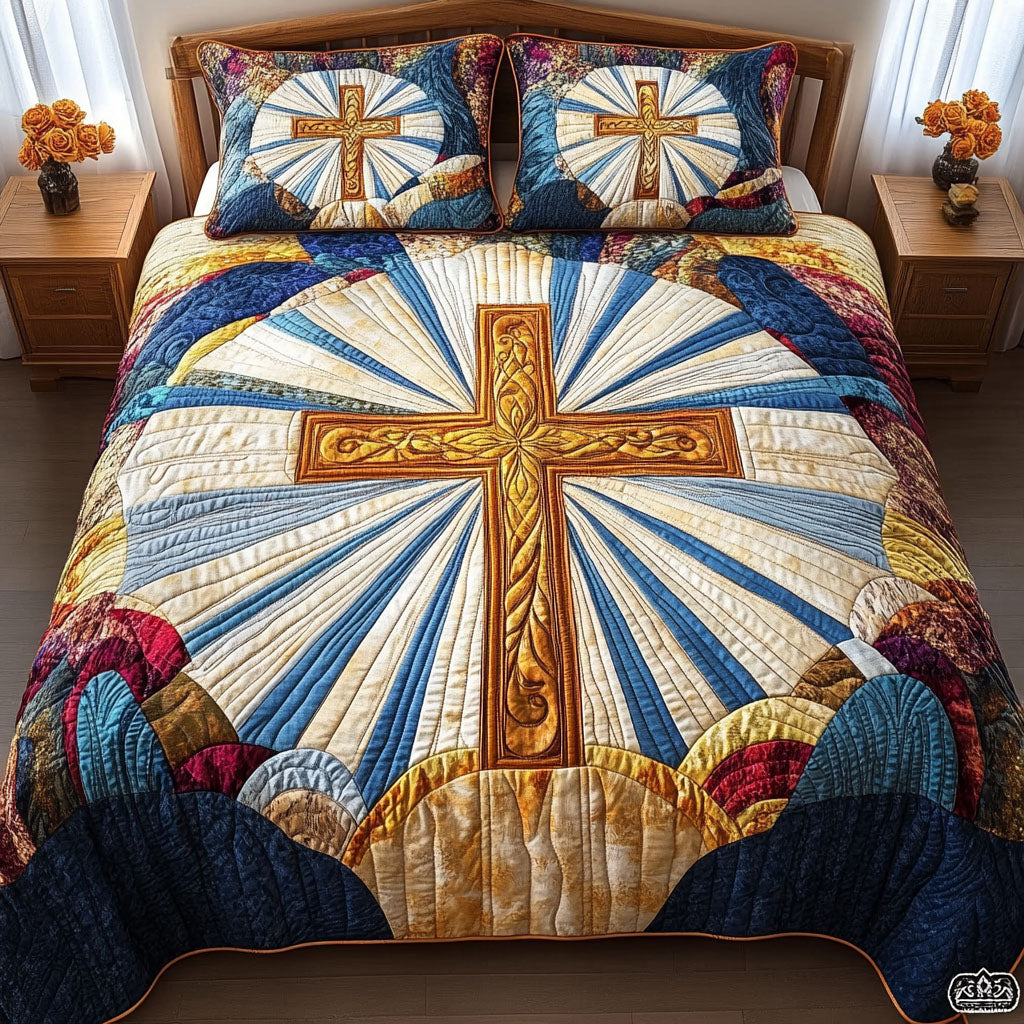 Sunlit Cross 3-Piece Quilted Bedding Set NCU0NNT250