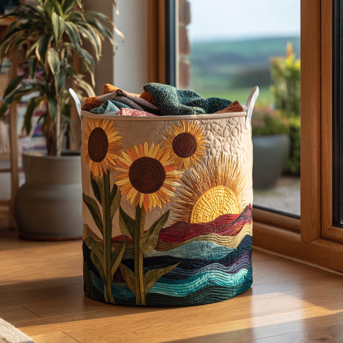 Sunlit Fields Quilted Laundry Basket NCU0DV1758