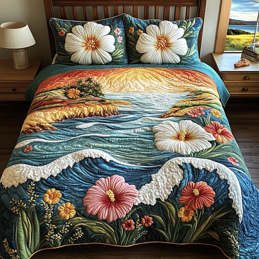 Sunlit Petals 3-Piece Quilted Bedding Set NCU0DV1961