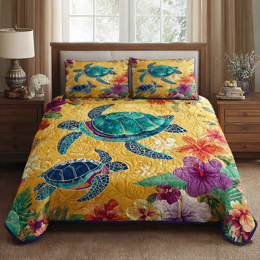 Sunlit Reef Turtle Quilted Blanket NCU0LDH797