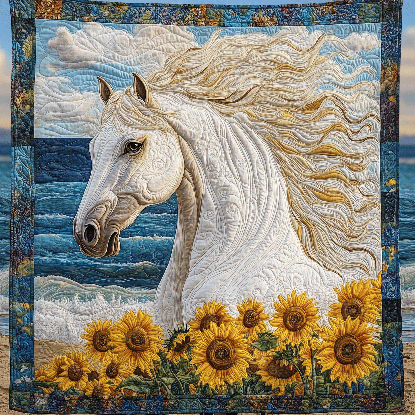 Sunlit Stallion Art Quilt Hanging NCU0TH1692