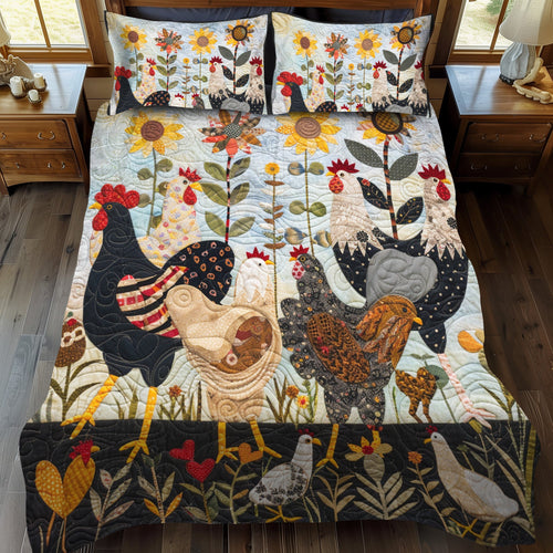 Sunny Chickens 3-Piece Quilted Bedding Set NCU0TH843