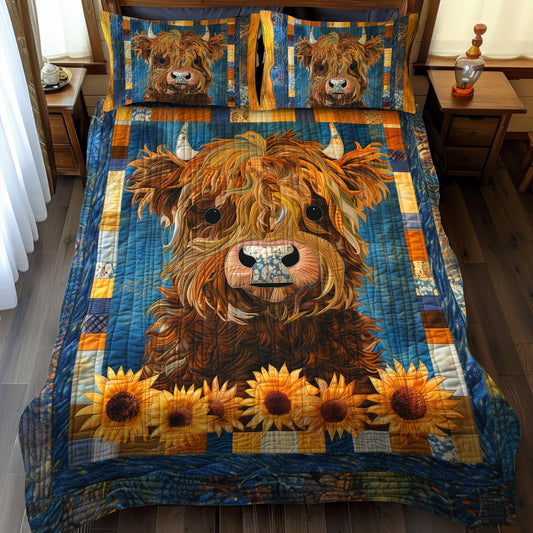 Sunny Highland Cow 3-Piece Quilted Bedding Set NCU0TH909