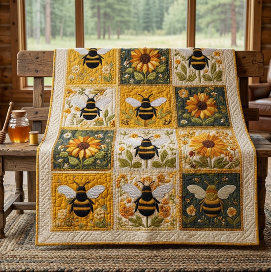 Sunny Bee Grid Quilted Blanket NCU0HNH1181