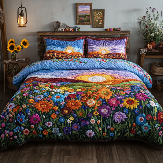 Sunny Blooms 3-Piece Quilted Bedding Set NCU0PVL117