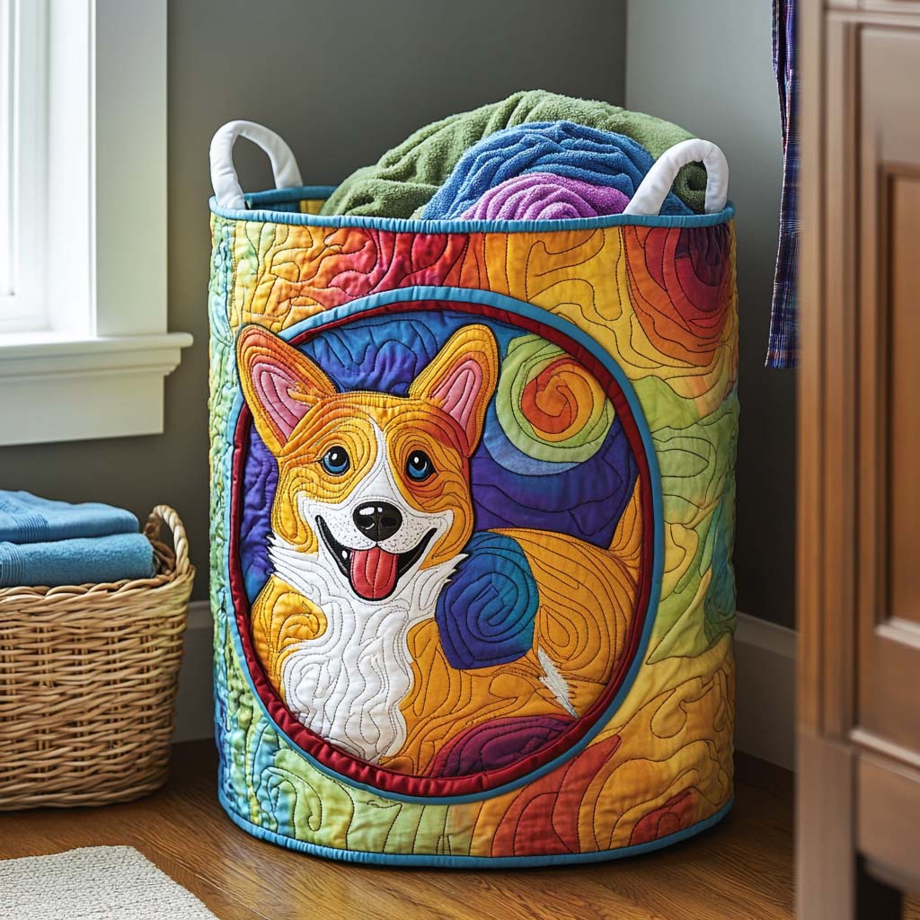Sunny Corgi Quilted Laundry Basket NCU0NXD358