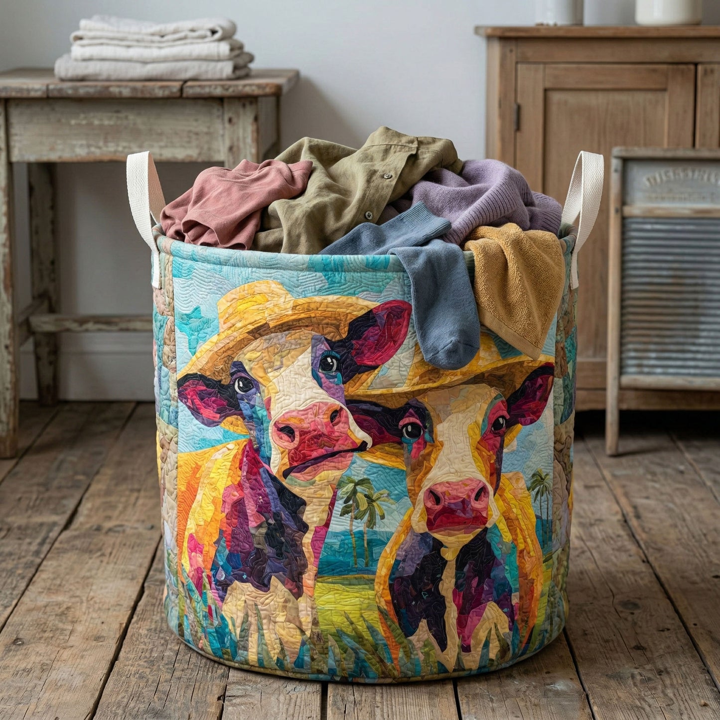Sunny Cow Pair Quilted Laundry Basket NCU0NNT3057
