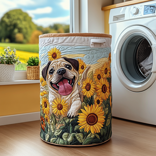 Sunny Pug Quilted Laundry Basket NCU0DDK935