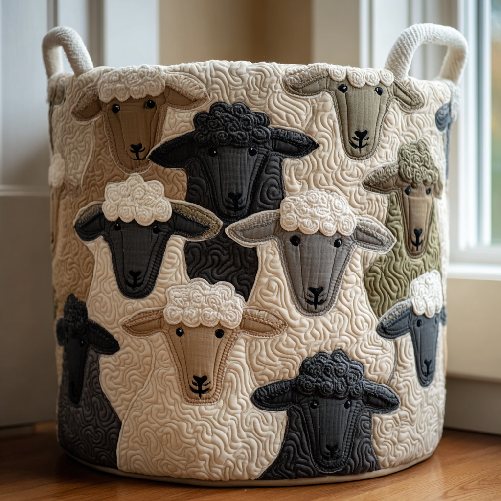 Sunny Sheep Quilted Laundry Basket NCU0DDK1805