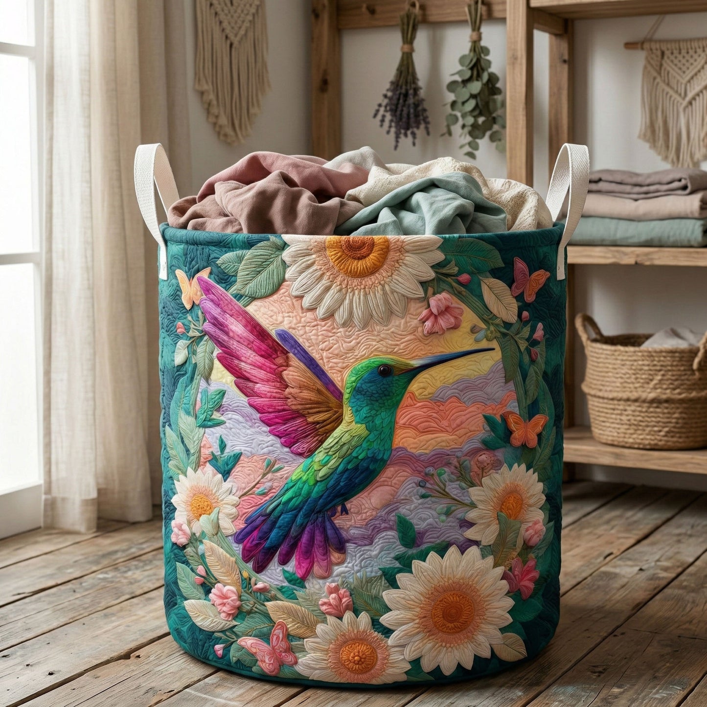 Sunrise Bloom Quilted Laundry Basket NCU0NNT3033