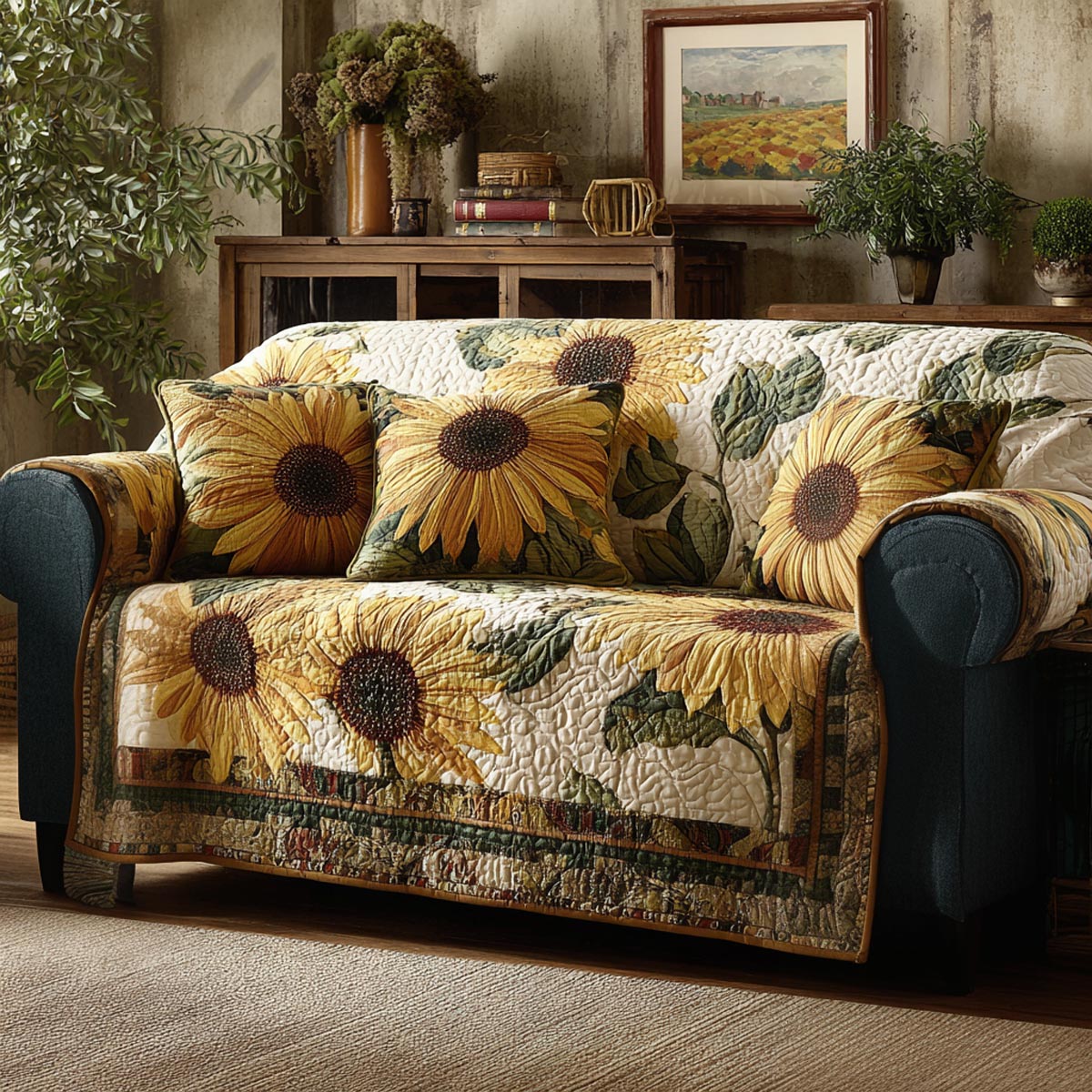 Sunrise Bloom Quilted Sofa Cover NCU0DV1752
