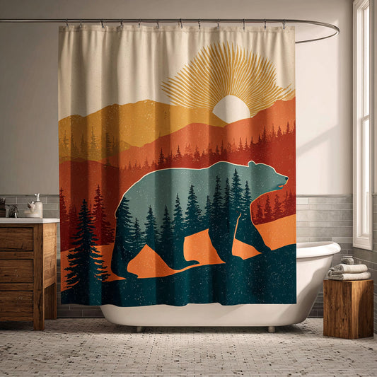 Sunset Bear Silhouette Shower Curtain NCU0LDH811