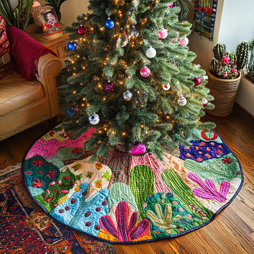 Sunset Cactus Christmas Quilted Tree Skirt NCU0DDK1579