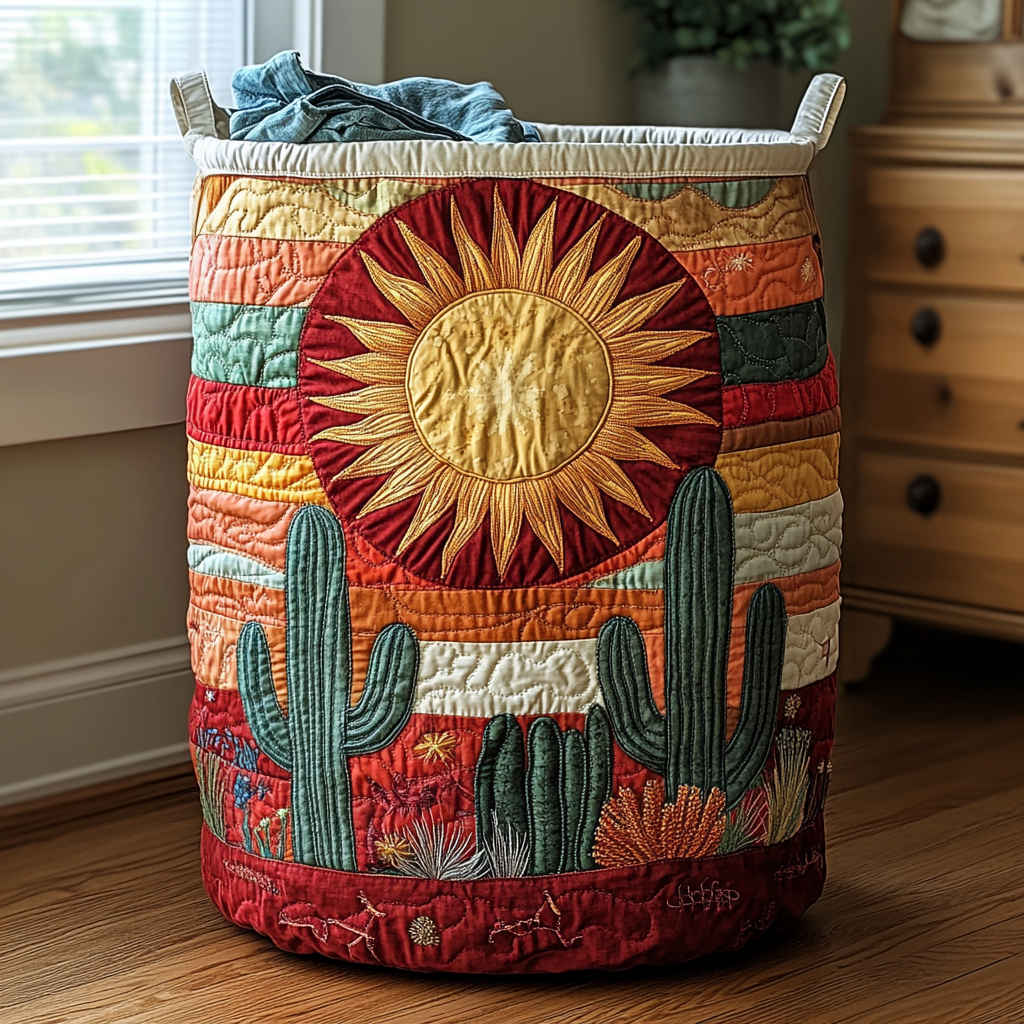 Sunset Cactus Quilted Laundry Basket NCU0DDK1011